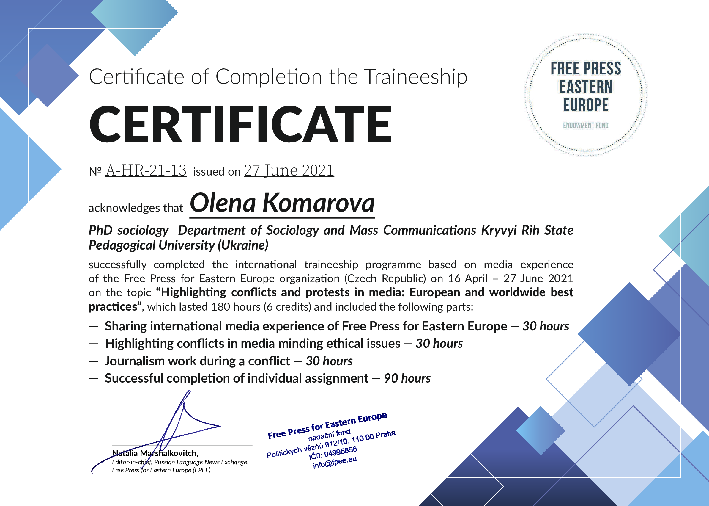 13 Cert Olena Komarova