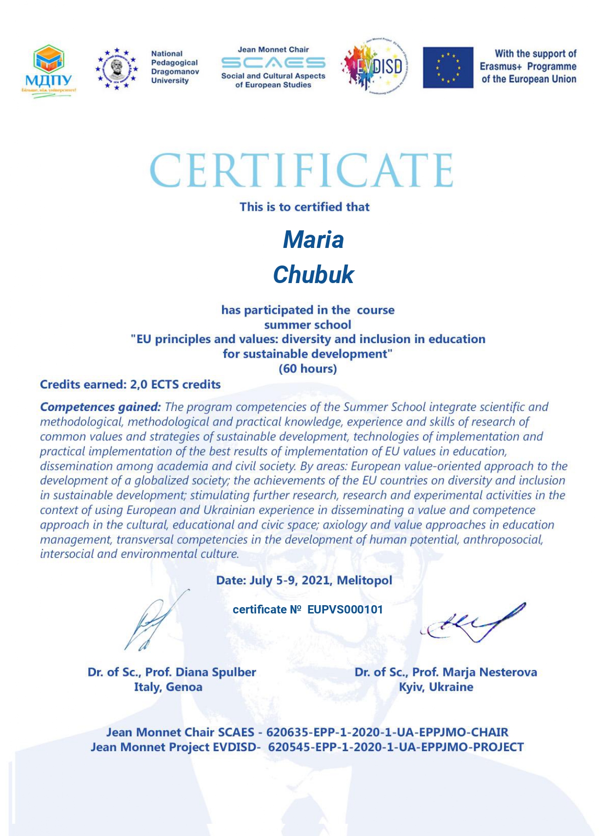 Certificate for Maria for EVALUATION FORM Summer Sch page 0001