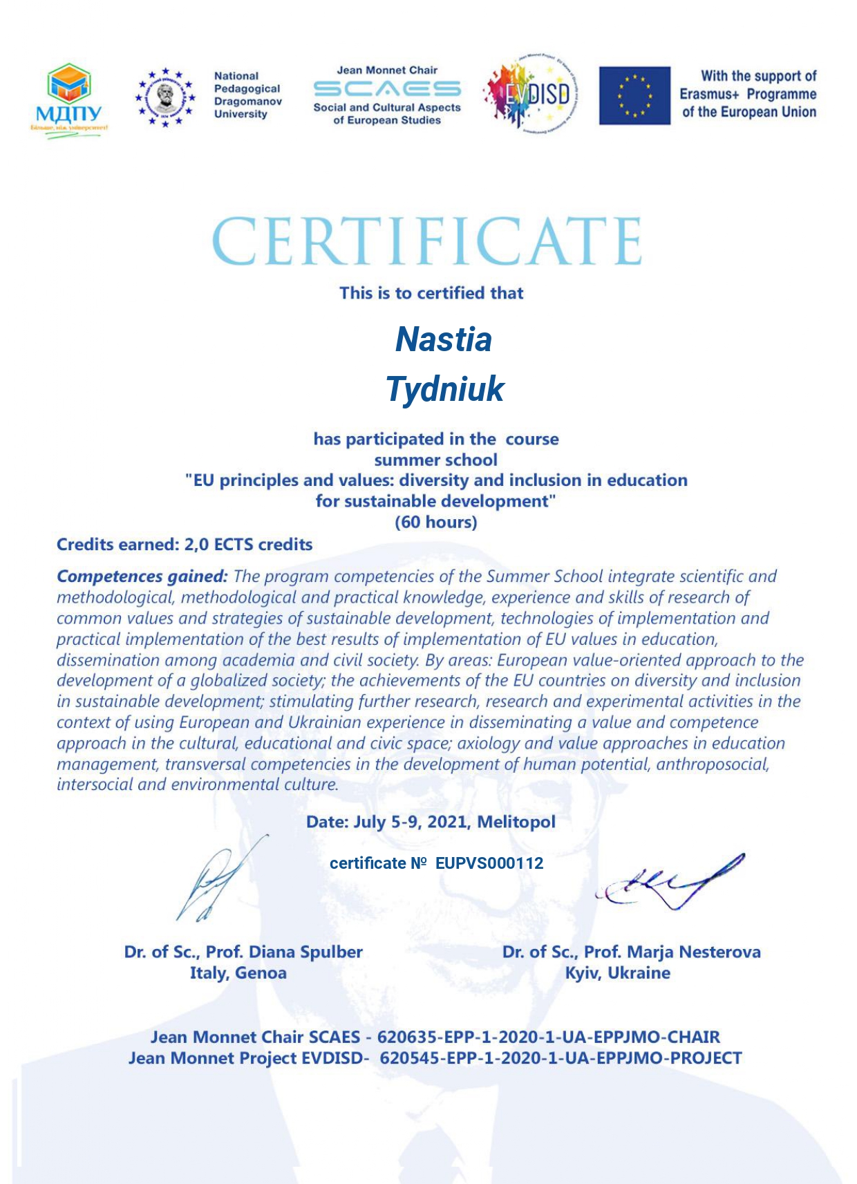 Certificate for Nastia for EVALUATION FORM Summer Sch page 0001